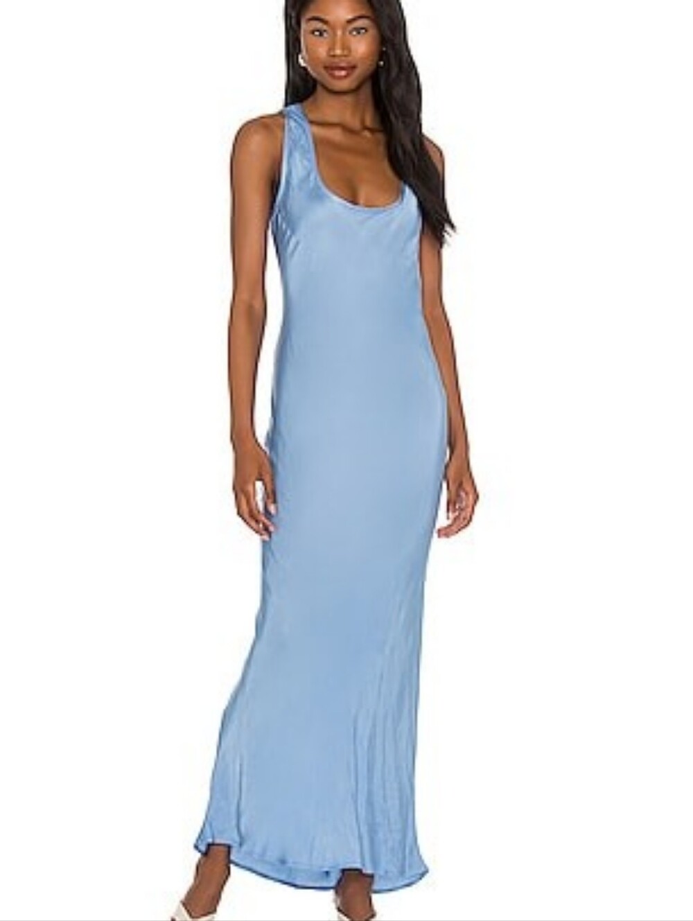 Cali Dreaming Simple Slip Faded Denim Blue Maxi Dress Women's Size Medium M